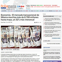 Economa.- El mercado transaccional de Mxico moviliza ms de 8.700 millones hasta mayo, un 32% ms interanual
